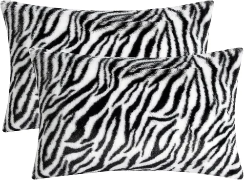 Vista 6 de Juego de 2 fundas de almohada con estampado de tigre de 18 x 18 pulgadas, fundas de almohada de piel sintética marrón y negra, suaves y esponjosas