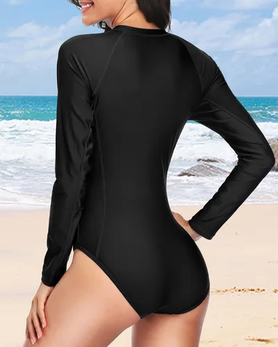 Vista 3 de Daci - Traje de baño de una pieza,camiseta de protección para mujer de manga larga, con cremallera y factor de protección solar 50 ideal