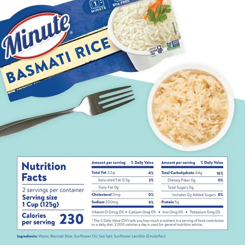 Vista 2 de Minute Arroz basmati listo para servir, tazas de arroz para microondas, tazas de 8.8 onzas (paquete de 8) Tazas de arroz para microondas de 8.8