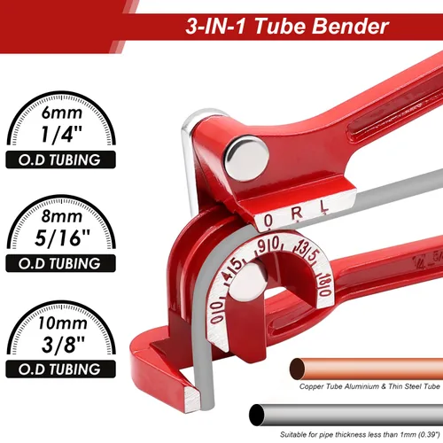 Vista 3 de Tnisesm Dobladora de tubos, herramientas manuales de flexión de tubos para 1/4 5/16 y 3/8 pulgadas de cobre de aluminio fino rojo