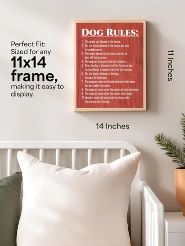Vista 2 de AMERICAN LUXURY GIFTS Dog Rules - Divertido arte de pared de animales - Decoración de cocina y entrada - Impresión sin marco de 11 x 14 pulgadas