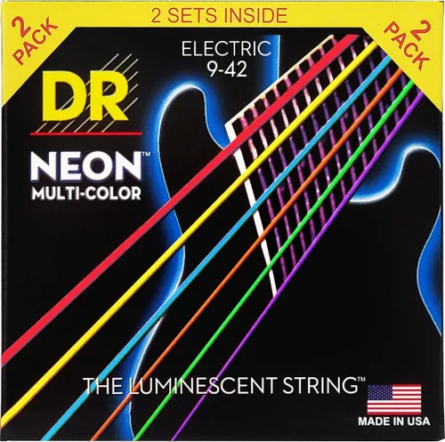 Vista 13 de DR Strings NBE-9 - Cuerdas para guitarra eléctrica de color azul neón de alta definición, cuerda ligera, 9-42