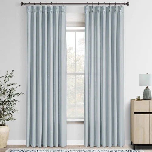 Vista 33 de Cortinas de lino de 63 pulgadas, juego de 2 paneles para sala de estar, beige natural, cortinas con pliegues pellizco entrenadas con memoria