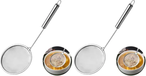 Vista 8 de Cuchara de acero inoxidable para espumadera de grasa de 4 pulgadas, colador de grasa multifuncional de malla fina con mango resistente al calor