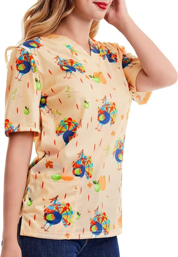 Vista 5 de SATINIOR Camisa de cuello con estampado de Acción de Gracias para mujer, color pavo