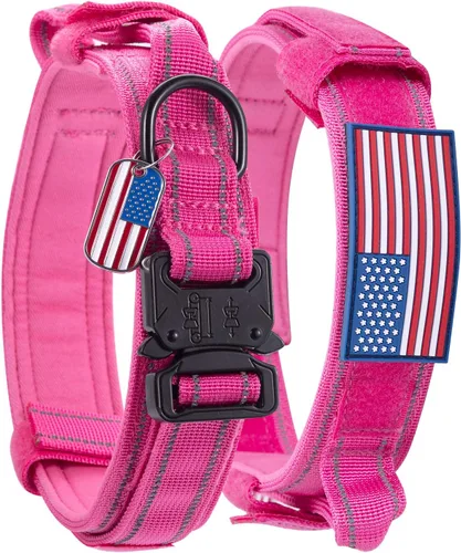 Vista 9 de Collar táctico reflectante para perro, ajustable para entrenamiento y servicio, collar de perro K9 con hebilla de metal resistente de nailon militar