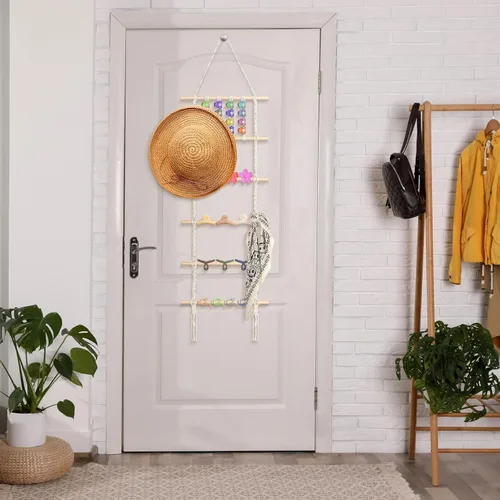 Vista 7 de Geetery Organizador de pinza de pelo de macramé, soporte bohemio para colgar y almacenamiento para mujer, organizador grande para diadema