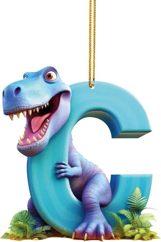 Vista 6 de Adorno de Navidad personalizado de dinosaurio de 26 letras, adornos colgantes 2023, monograma inicial de plástico, decoraciones de árbol de Navidad