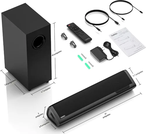 Vista 7 de Saiyin - Barras de sonido para TV con subwoofer, 2.1 graves profundos, pequeña barra de sonido, monitor de altavoces, sistema de sonido envolvente