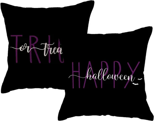 Vista 9 de ULOVE LOVE YOURSELF Fundas de almohada decorativas de Halloween negras de 18 x 18 pulgadas, fundas de almohada de murciélago para decoración