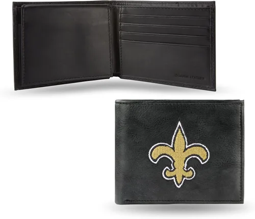 Vista 9 de Rico Industries Billetera de cuero bordada para hombre de la NFL Negro