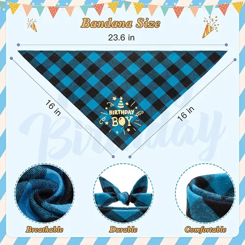 Vista 2 de Mihachi Suministros para fiestas de cumpleaños para perros, bandana y sombrero con número, bufanda triangular para regalo de decoración, perros