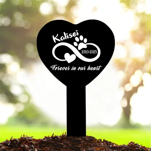 Vista 16 de Marcador de metal para tumbas para mascotas, nombre personalizado, estaca de jardín, perro, conmemorativo, alas de ángel, marcador de tumba, hueso