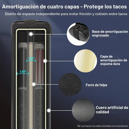 Vista 2 de Estuche para taco de piscina Adhafera, estuche duro 2 X 2 para palo de billar, hecho de accesorios de billar de cuero sintético Fit 2-Piece Cue Up