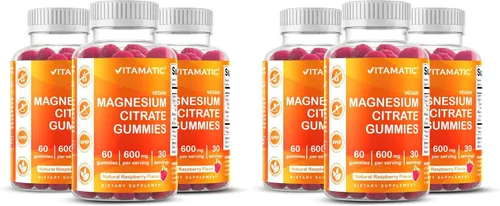 Vista 10 de Vitamatic Gomitas de magnesio de 600 mg por porción, 60 veganas para relajación, músculos, huesos y apoyo energético