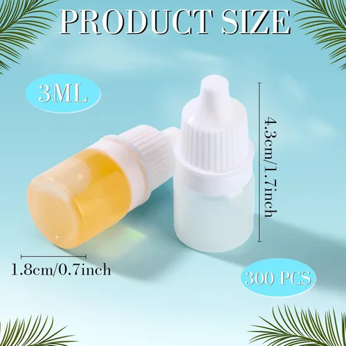Vista 2 de TrelaCo 300 unidades de botellas cuentagotas de plástico a granel de 3 ml, botellas cuentagotas exprimibles transparentes para líquidos, aceites