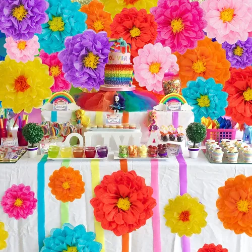 Vista 5 de 21 flores de papel mexicanas, flores de papel de fiesta, flores de tejido coloridas para carnaval, telón de fondo de fiesta, boda, fiesta