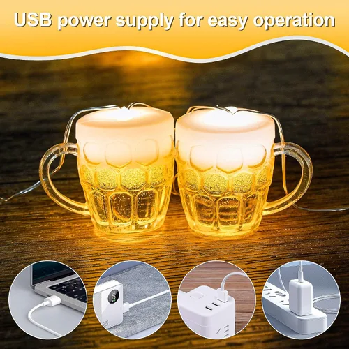 Vista 5 de Guirnalda de luces para taza de cerveza, USB y funciona con pilas con control remoto de 10 pies, 15 luces LED para taza de cerveza para el día