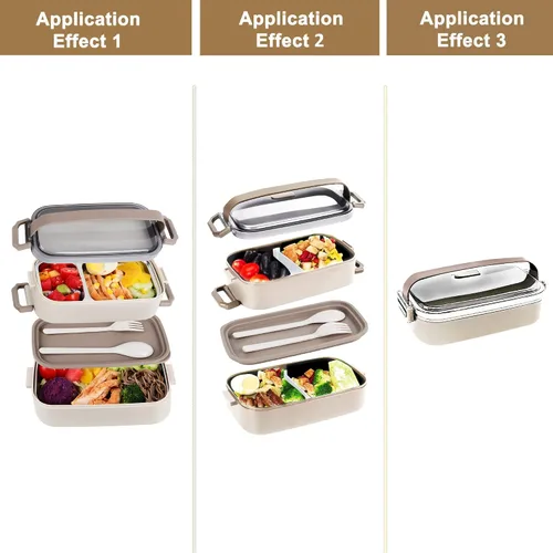 Vista 4 de Caja Bento de acero inoxidable para adultos y niños, lonchera japonesa a prueba de fugas, recipientes divididos para alimentos y comidas, juego