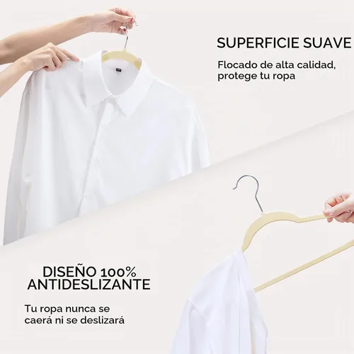 Vista 6 de HOUSE DAY - Paquete de 50 perchas de terciopelo premium, perchas antideslizantes de fieltro aterciopelado, perchas resistentes para ropa con gancho