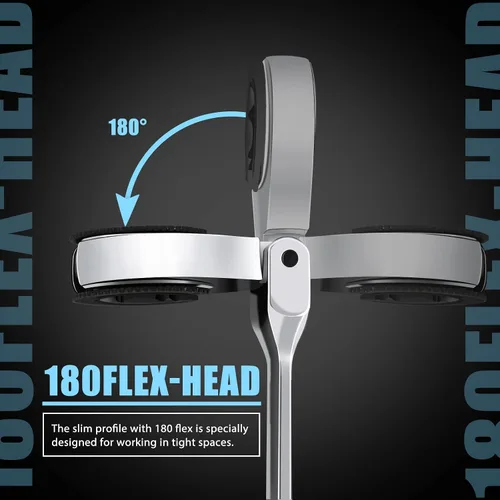 Vista 5 de LOSCHEN 1 pieza de 8 mm de llave de trinquete de cabeza flexible abierta, llave combinada métrica con 84 dientes, llave de trinquete de tubo