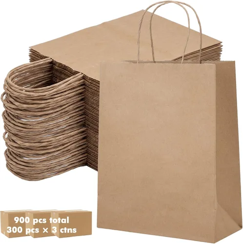 Vista 22 de OUTUXED 60 bolsas de papel marrón de 8 x 4 x 10 pulgadas con asas, bolsas Marrón 8x4x10in