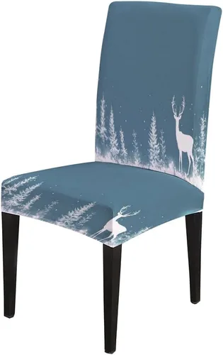 Vista 131 de CAPSCEOLL Christmas Dining Chair Covers,Snowflakes Festive Winter Pattern Stretch Chair Covers for Dining Room Set of 2 Washable Spandex Parson