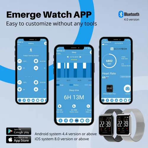 Vista 9 de Bean Information Technology Emerge S3 Silver Smartwatch para iOS y Android