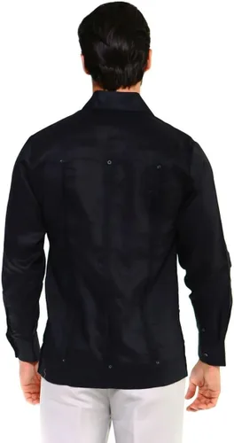 Vista 2 de Mojito Collection Camisa Guayabera clásica de mezcla de algodón con cuatro bolsillos para hombre