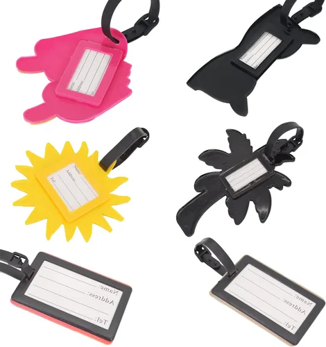Vista 2 de OVOV Paquete de 6 lindas etiquetas de equipaje para maletas, vacaciones de verano, etiquetas personalizadas para bolsas de viaje tropicales con lazo