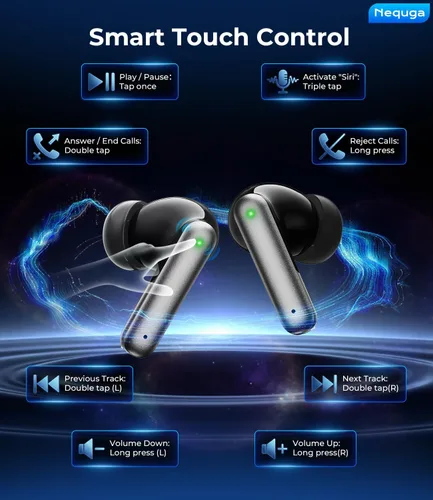 Vista 7 de Auriculares inalámbricos Bluetooth, auriculares de reproducción de 50 horas con micrófono, funda de carga con pantalla digital LED, IPX7