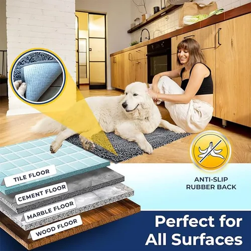 Vista 5 de Muddy Mat Alfombras de Baño de Chenilla de Microfibra de Secado Rápido Antideslizantes Lavables, Extra Gruesas, Suaves y Altamente Absorbentes Gris