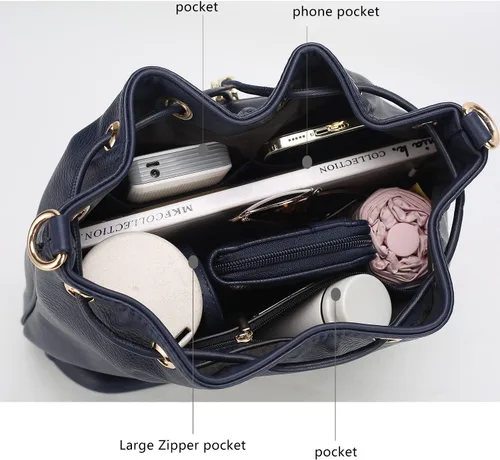 Vista 6 de MKF Collection Bolso bandolera para mujer, bolso de hombro con cordón, bolso de mano de moda con cartera de muñeca