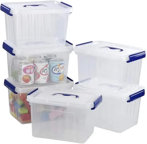 Vista 7 de Caja de almacenamiento transparente con tapa, cajas de plástico pequeñas de 6 litros, juego de 6