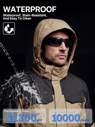 Vista 4 de FREE SOLDIER Chaqueta de esquí impermeable para hombre, abrigo cálido de invierno para nieve, snowboard con múltiples bolsillos, capucha desmontable