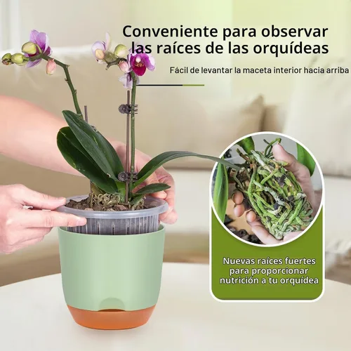 Vista 3 de QCQHDU Macetas de orquídeas de 5.7 pulgadas con agujeros para trasplantar, macetas de plástico de doble capa con riego automático para plantas