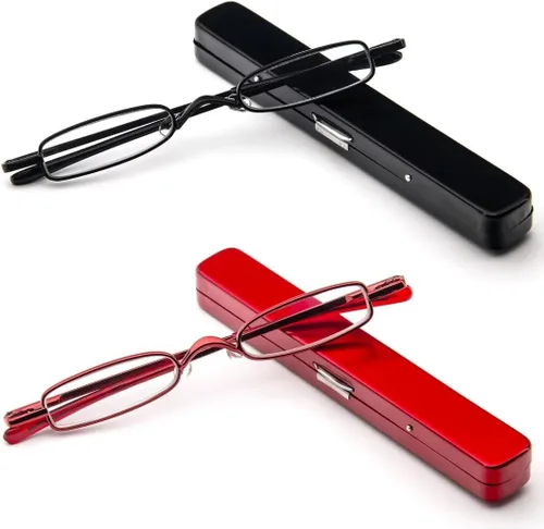 Vista 10 de Lentes de lectura ultra pequeños para hombres y mujeres, lectores de bolsillo delgados con clip para bolígrafo, carcasa de metal, bisagra