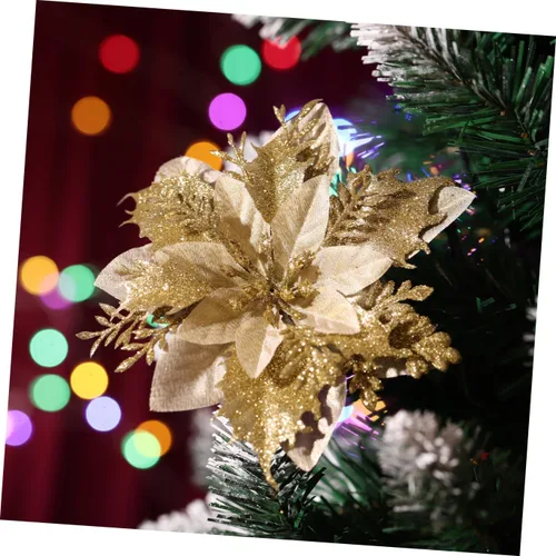 Vista 8 de STOBOK Flores artificiales de pascua con purpurina, paquete de 12 adornos de árbol para coronas, guirnaldas, fiestas de vacaciones, decoración
