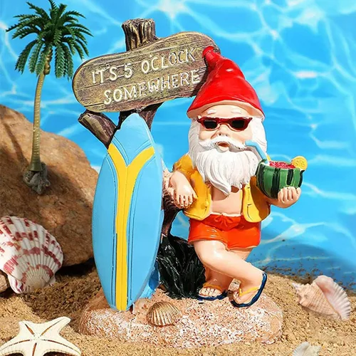 Vista 6 de Estatua divertida de gnomos de jardín para exteriores, decoración de resina de las 5 en punto, resistente a la intemperie, regalo de humor