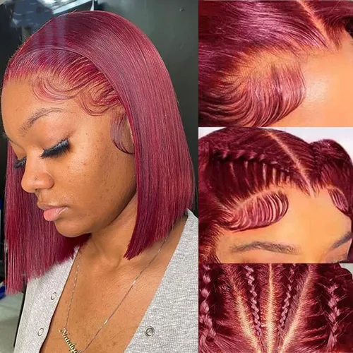 Vista 7 de Peluca Bob de encaje frontal de Superfect, cabello humano de 10 pulgadas, 13x4 ondas profundas rizadas, pelucas frontales transparentes