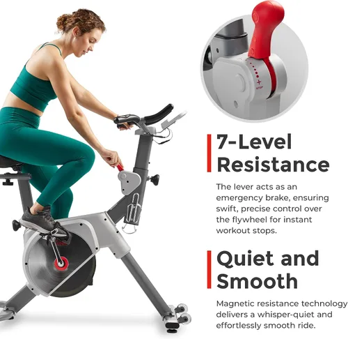 Vista 3 de Sunny Health & Fitness Prime Magnetic Belt Drive Indoor Stationary Cycling Bike w/Free Exclusive SunnyFit App Bluetooth Connection – SF-B122061