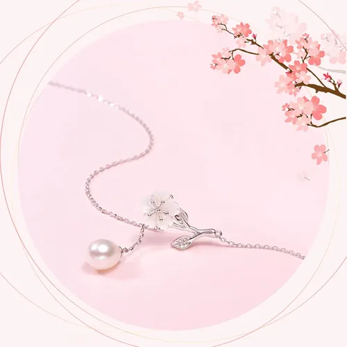 Vista 3 de Collar de plata S925 con colgante de perlas de agua dulce de 7 a 0.315in, forma de gota blanca, a la moda, todo a juego, joyería femenina, colgante