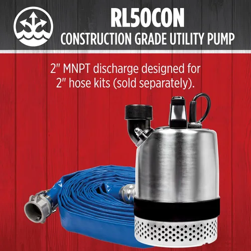 Vista 8 de Red Lion RL50CON, 115V, 1/2 HP, Bomba de utilidad manual de acero