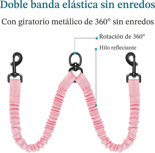 Vista 5 de iYoShop Correa doble para perro, giratoria de 360°, correa para caminar sin enredos con elástico absorbente de golpes para dos perros