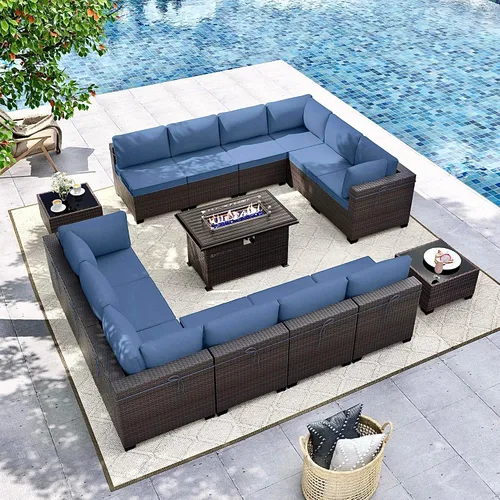 Vista 40 de Gotland Juego de muebles de patio de 6 piezas con 1 mesa auxiliar, 5 plazas de ratán seccional para exteriores con reposabrazos anchos de 29.5 Gris