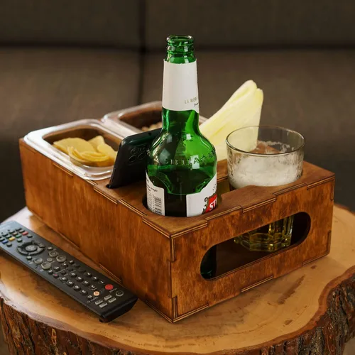 Vista 6 de Caja de cerveza de madera, regalo para los amantes de la cerveza, papá, hombre, él, novio, caja de bebidas, bandeja para aperitivos, soporte de mesa