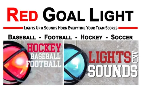Vista 7 de Luz y bocina de meta de hockey sobre hielo se enciende y se vuelve roja cuando tu equipo anota. Enlazada y compatible con todos los sistemas