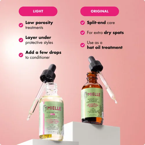 Vista 4 de Mielle Organics - Aceite ligero para el cabello de romero y menta, tratamiento para puntas abiertas y cuero cabelludo seco - Infundido con biotina