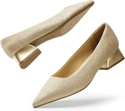 Vista 2 de DREAM PAIRS - Zapatos de tacón grueso con punta cerrada para mujer, de bloque bajo, para trabajo, punta puntiaguda, para vestido, cómodos, zapatos