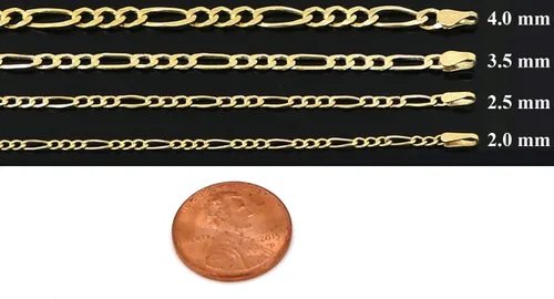 Vista 3 de Bracelet Figaro hueco de oro amarillo de 10 quilates para mujer, 0.079 in, 7" a 10